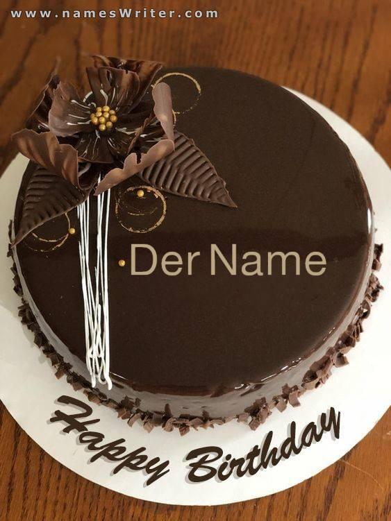 Ihr Name auf einem Kuchen mit Schokolade und Nüssen