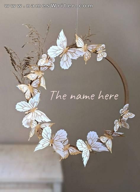 A distinctive and elegant design of colorful butterflies for your name