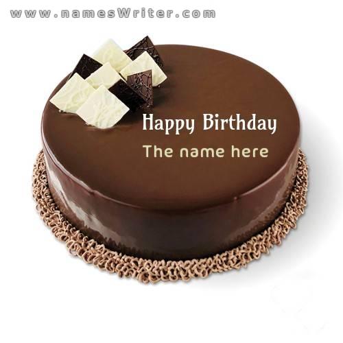 Your name on a cake with chocolate and nuts