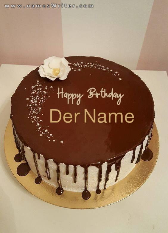 Ihr Name auf einem Kuchen mit Schokolade und Nüssen