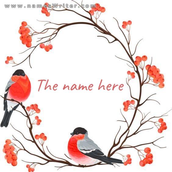 Design for your name of tree branches and birds