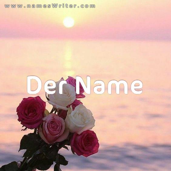 Markanter Hintergrund Ihres Namens auf dem Meer mit Rosen