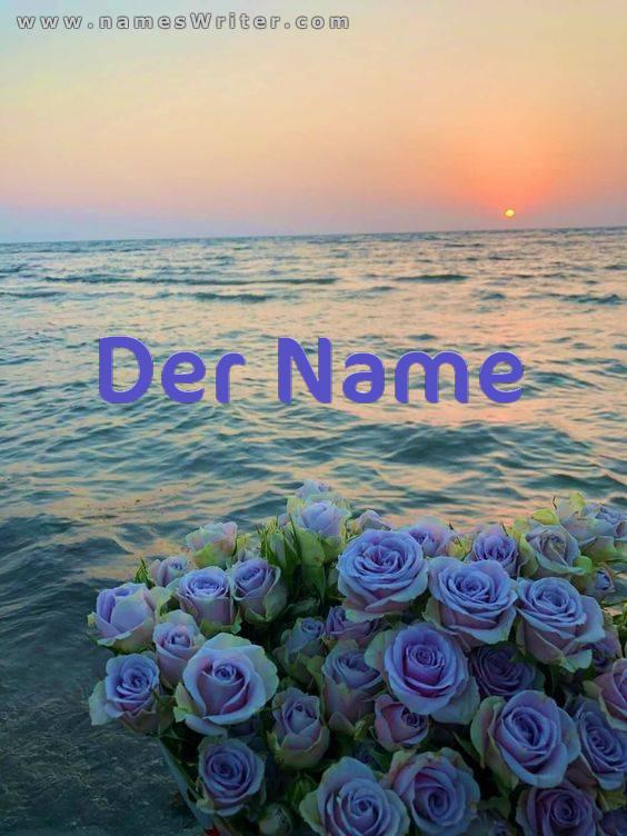 Markanter Hintergrund Ihres Namens auf dem Meer mit Rosen