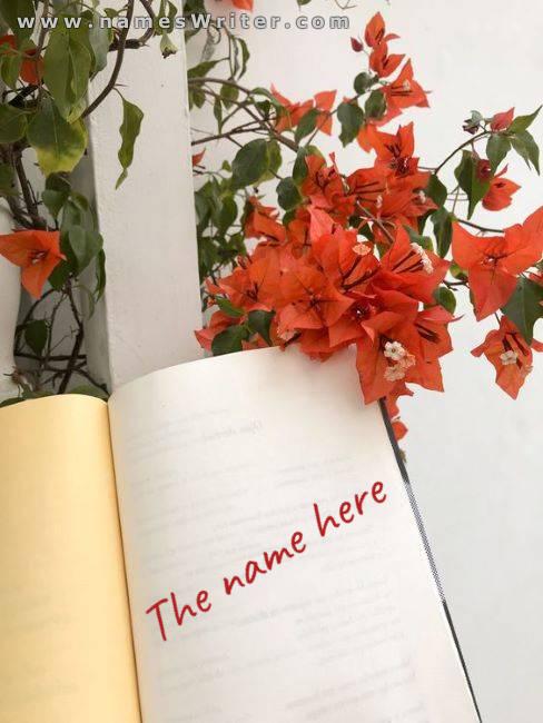 Your name on a picture from a book with red roses