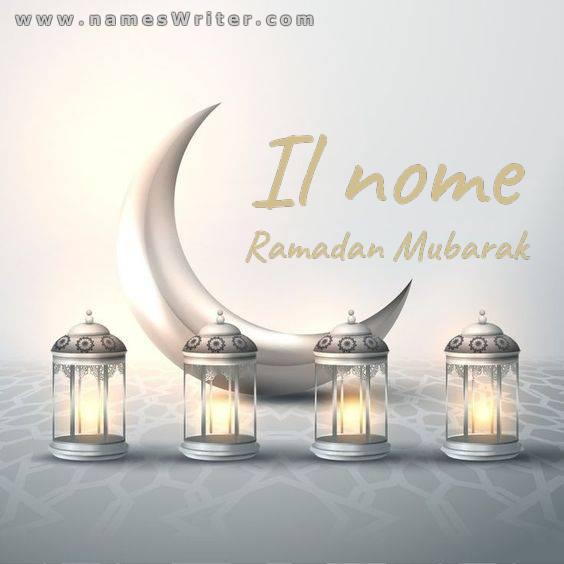 Il tuo nome con la mezzaluna del Ramadan su uno sfondo distintivo