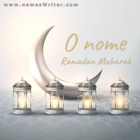 Seu nome com o crescente do Ramadã em um fundo distinto