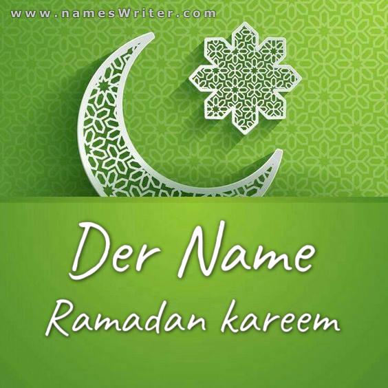 Ihr Name innerhalb eines grünen Hintergrunds mit einem unverwechselbaren Ramadan Kareem-Design