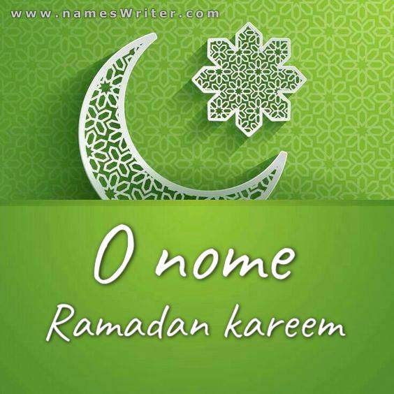 Seu nome dentro de um fundo verde com um design distinto do Ramadan Kareem