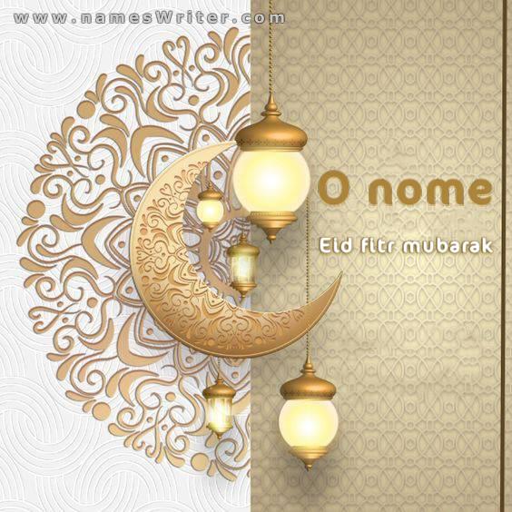 Cartão clássico para felicitar Eid al-Fitr Mubarak