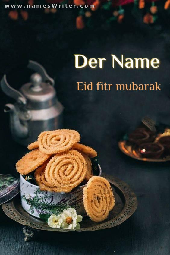 Eine besondere Karte, um Eid Al-Fitr Mubarak mit Keksen zu gratulieren