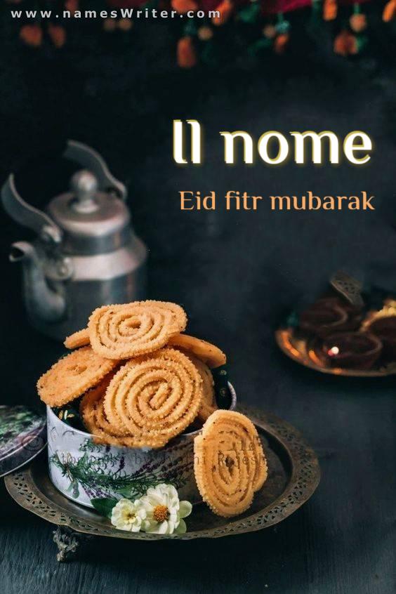 Una carta speciale per congratularsi con Eid Al-Fitr Mubarak con i biscotti