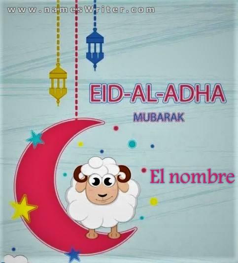 Tu nombre en una tarjeta colorida para Eid al-Adha