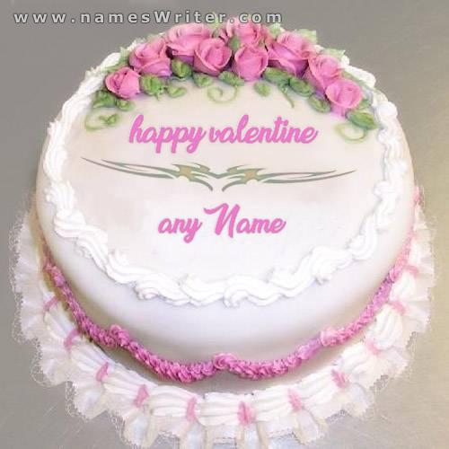 Kue putih dihiasi mawar jambon