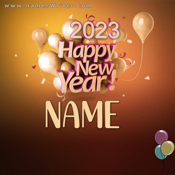 गुब्बारों के साथ नव वर्ष की पूर्व संध्या के लिए डिजाइन पर आपका नाम