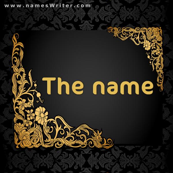 Gold frame decorated with name in bold