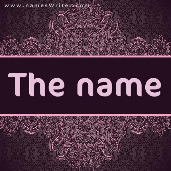 Mauve frame decorated with the name in bold