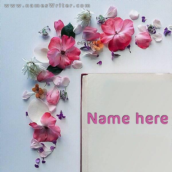  your name on a book page with roses