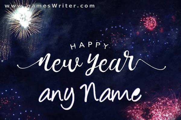 Tu nombre está en el diseño de Año Nuevo con un fondo azul.