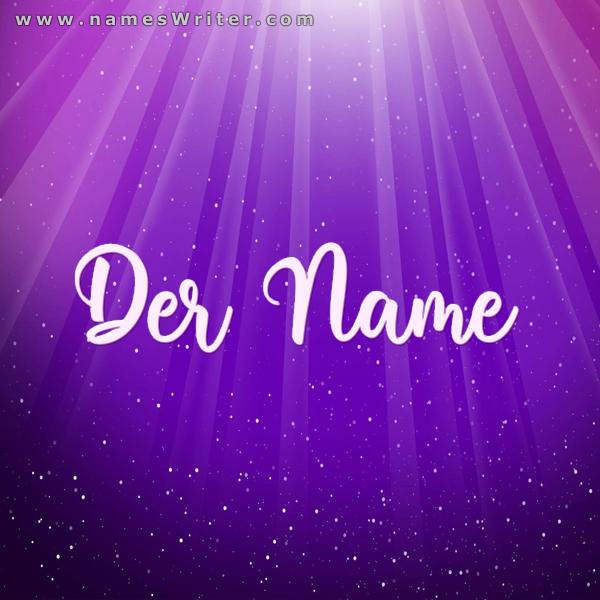 Ihr Name in Fettdruck auf einem violetten Hintergrund, Beleuchtung und Sternen