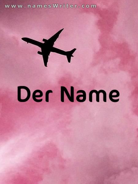 Ihr Name innerhalb einer rosa Tafel mit einem Flugzeug