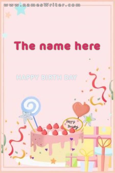 Your name on the background of pink birthday