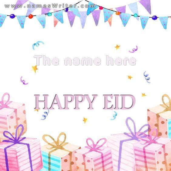 Your name on a special background and happy eid