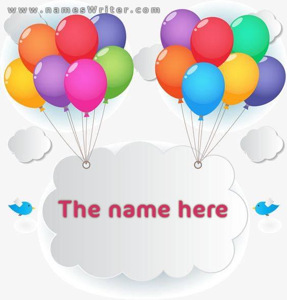 Your name on a white background with colorful balloons to celebrate the feast