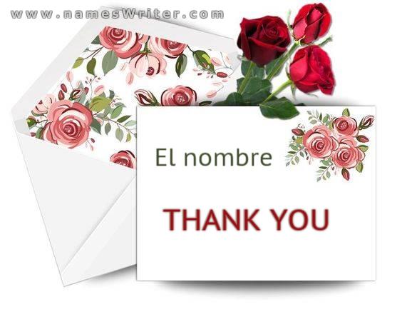 Tarjeta con rosas y gracias