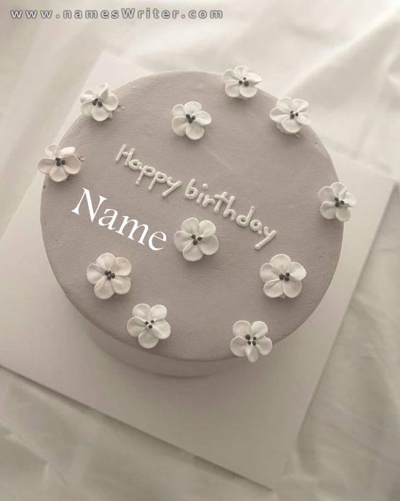 Feliz cumpleaños en un lindo pastel con margaritas