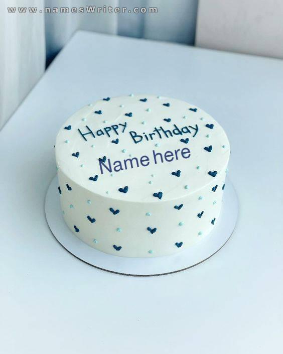 Your name on a cake of cream and happy birthday