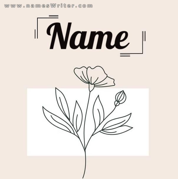 आपके नाम का लोगो एक परिष्कृत और विशिष्ट डिजाइन और एक फूल ड्राइंग के अंदर है