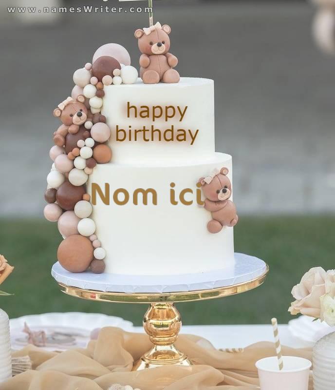 Un gâteau d`anniversaire pour les enfants de merveilleuses poupées