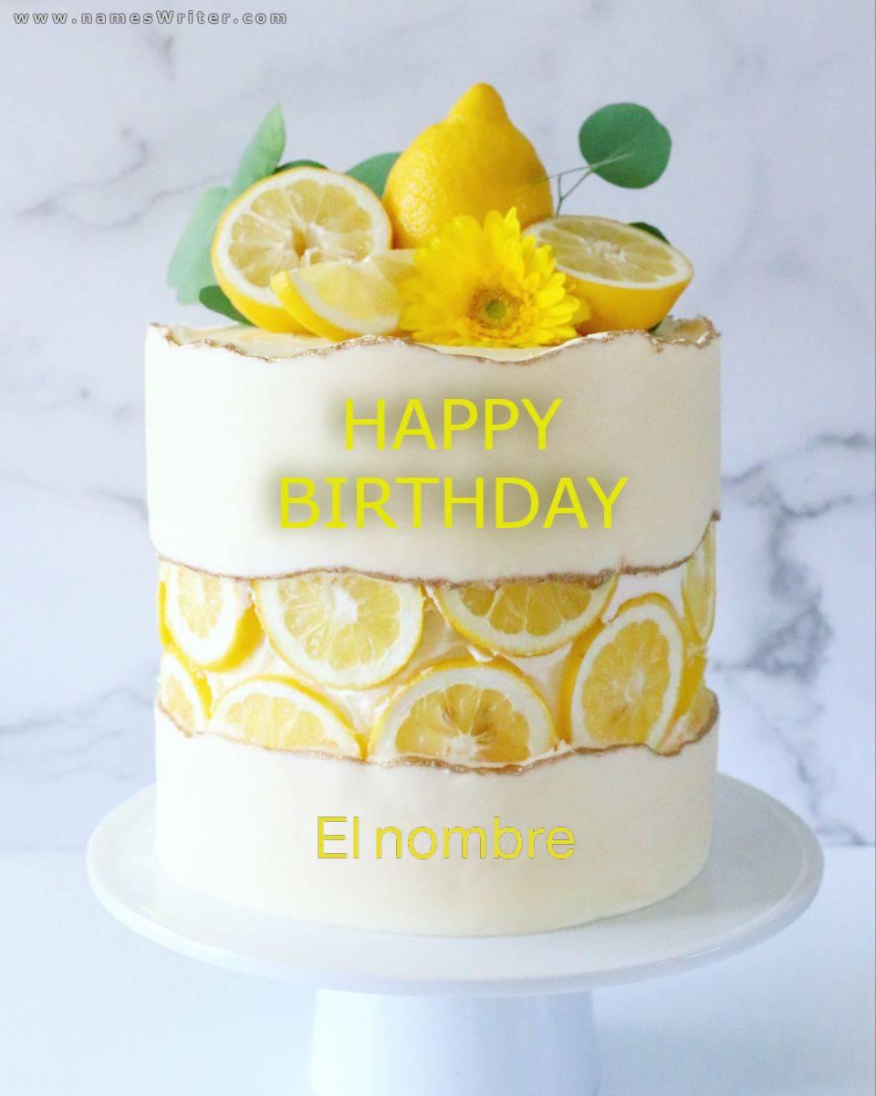 feliz cumpleaños linda torta de crema Y LIMÓN