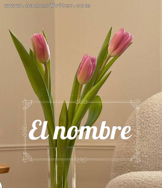 Escribe tu nombre en un fondo de rosas.