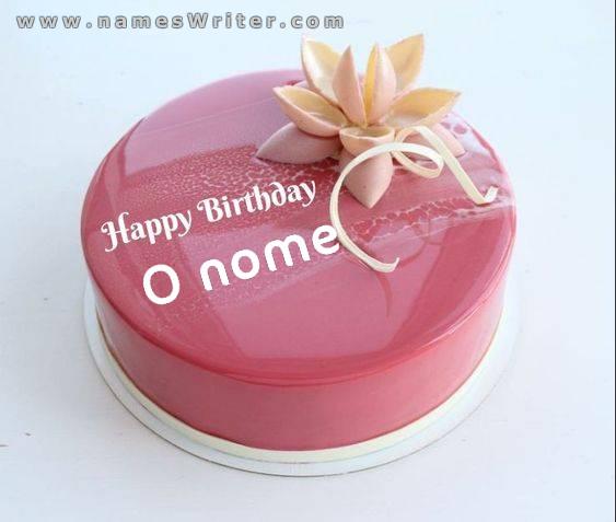feliz aniversário bolo de creme rosa fofo
