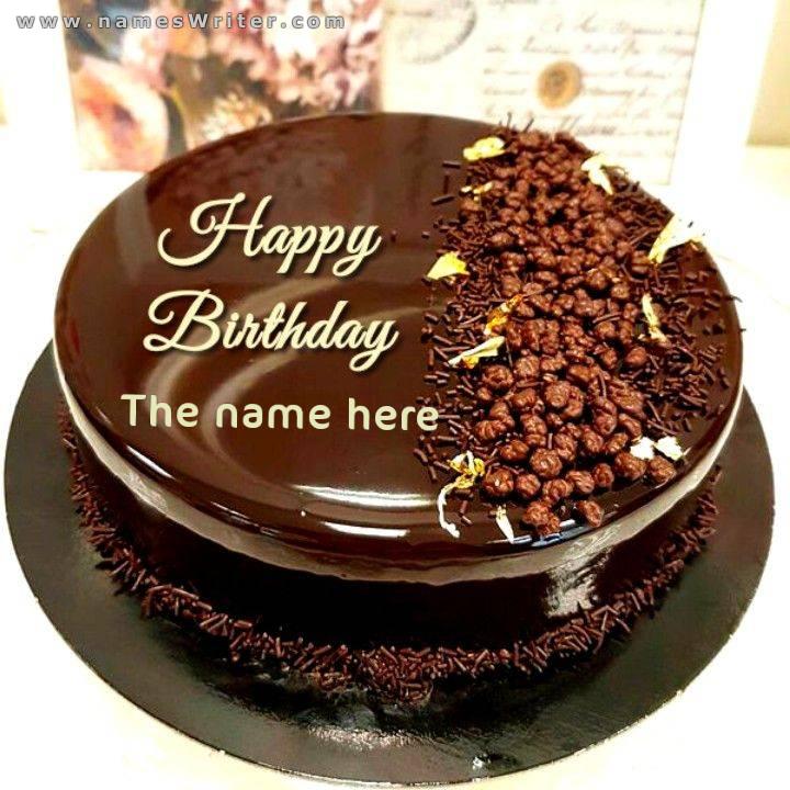 Your name on a cake with chocolate and nuts