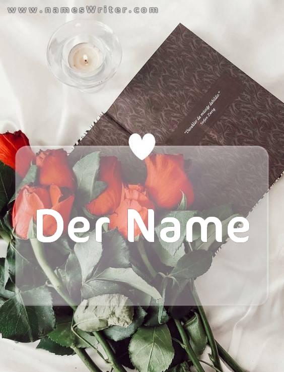 Schreiben Sie Ihren Namen auf einen Rosenhintergrund