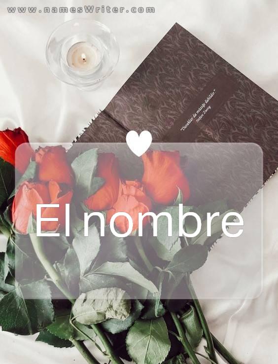 Escribe tu nombre en un fondo de rosas.