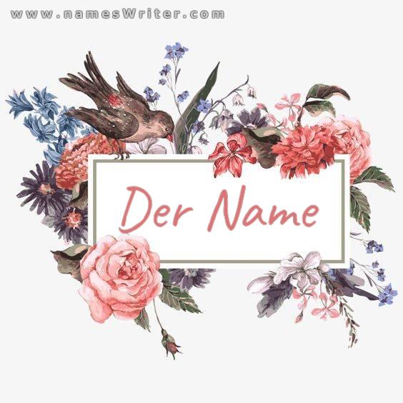 Ihr Name in einem wundervollen Logo aus Rosen und Vögeln