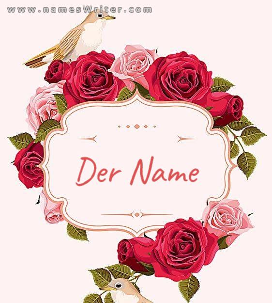 Ihr Name in einem wundervollen Logo aus Rosen und Vögeln