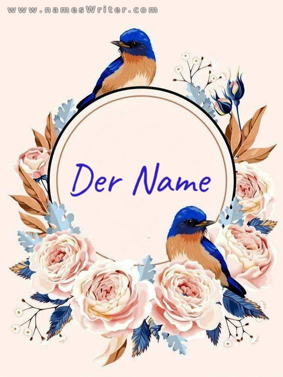 Ihr Name in einem wundervollen Logo aus Rosen und Vögeln